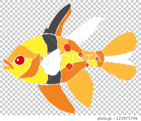 一幅美麗的彩色玻璃風格剪紙插圖，描繪的是觀賞魚類—日本紫杉。 125975748