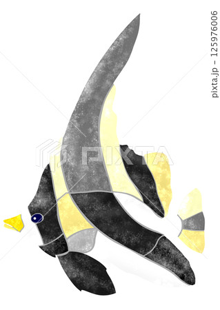 観賞魚ミナミハタタテダイの綺麗なタイル画風切り絵イラスト 観賞魚ミナミハタタテダイの綺麗なタイル画風切り絵イラスト 125976006