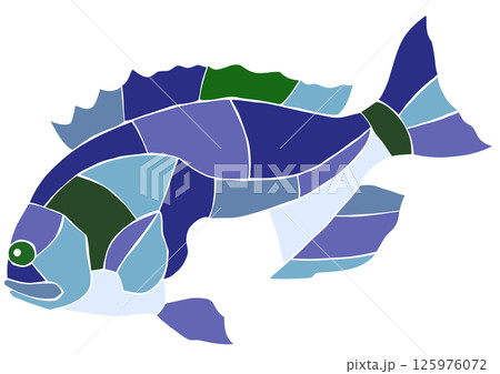 海水魚メジナの素敵なモザイク画風切り絵イラスト 海水魚メジナの素敵なモザイク画風切り絵イラスト 125976072