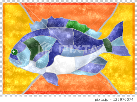 海水魚メジナのカラフルはんこ画風切り絵イラスト背景有り 海水魚メジナのカラフルはんこ画風切り絵イラスト背景有り 125976074