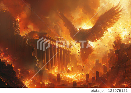 Fire hell hyena goes group of priests muslim imam christian monk priest hindu sadh sinners. 125976121