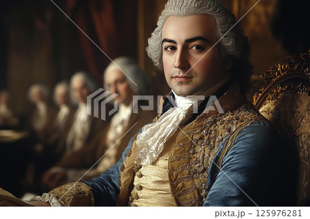 Portrait of a composer in the 18th century capturing the essence of Wolfgang Amadeus Mozart 125976281