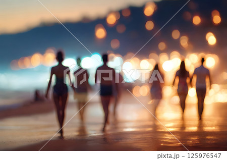 blurred background photo of many people had fun at a beach party 125976547