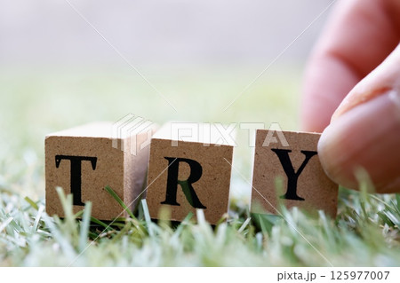 木のブロックに英単語TRYが書かれている 木のブロックに英単語TRYが書かれている 125977007
