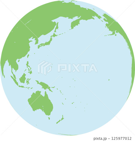 【シンプルな地球イラスト】アジア・オセアニア・太平洋中心の東半球デザイン地球図 125977012