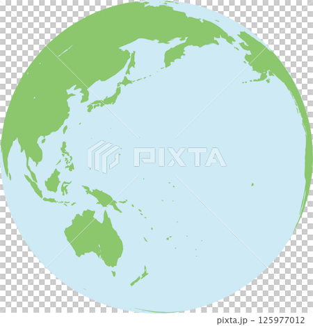 【シンプルな地球イラスト】アジア・オセアニア・太平洋中心の東半球デザイン地球図 125977012
