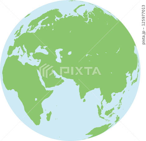 【ユーラシア中心の地球イラスト】中東・中央アジア・インドが見えるシンプルな世界地図 125977013