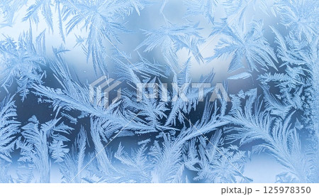 結したウィンドウに浮かぶ霜のレース模様 125978350