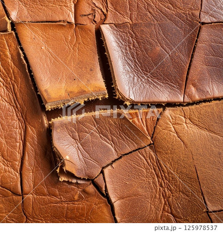 経年変化したレザーのひび割れとシワのディテール 125978537