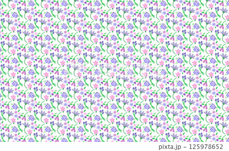 ピンクと紫の花のシームレスパターン 125978652