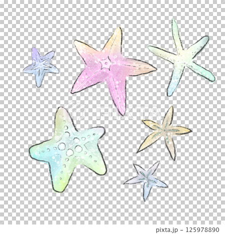 色彩絢麗的海星水彩插畫集 125978890