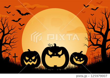 満月とカボチャのシルエットのハロウィン背景_ベクターイラスト 満月とカボチャのシルエットのハロウィン背景_ベクターイラスト 125979007