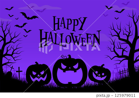 カボチャのシルエットのハロウィン背景_文字あり_ベクターイラスト カボチャのシルエットのハロウィン背景_文字あり_ベクターイラスト 125979011