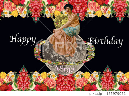 乙女座のビンテージバースデーカード 125979031