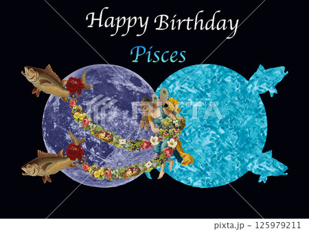 魚座のビンテージバースデーカード 125979211