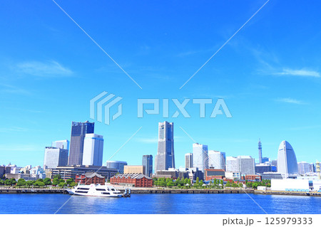 神奈川県横浜市、横浜赤レンガ倉庫とランドマークタワーの風景 神奈川県横浜市、横浜赤レンガ倉庫とランドマークタワーの風景 125979333