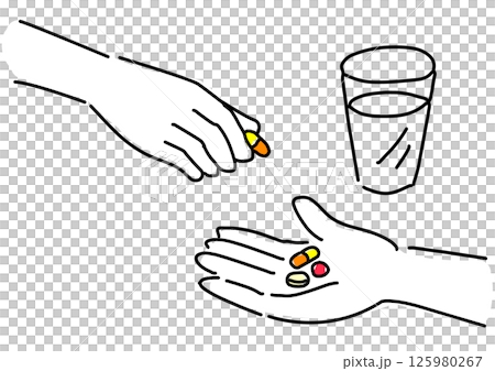 Home medical support – hands receiving and handing over medicine 125980267