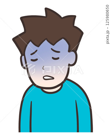 顔面蒼白の男性 、病的な顔色のイラスト 125980650