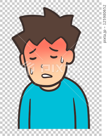 A man with a red face suffering from fever A man with a red face suffering from fever 125980652