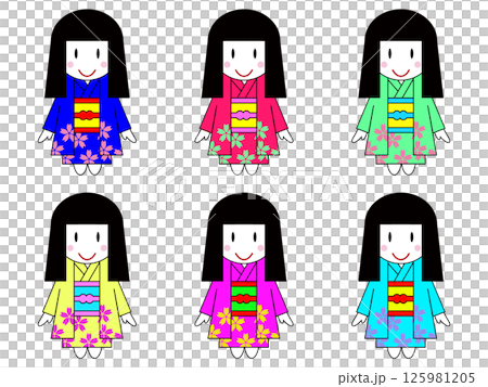 Japanese-style material: Checkered dolls, set of 6 colors 125981205