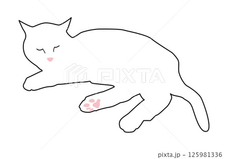 横たわる白い猫 125981336