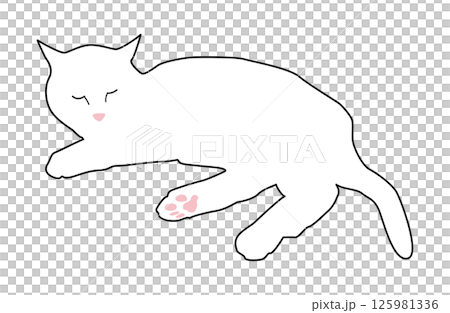 横たわる白い猫 125981336