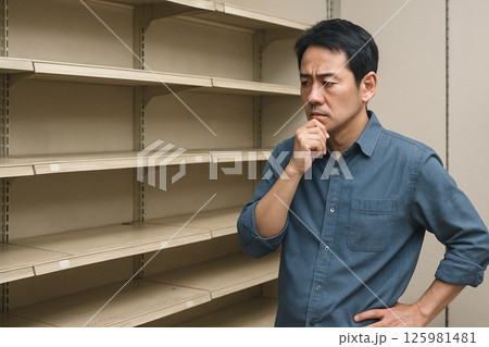 在庫切れに悩む小売業者の表情 125981481