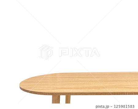 Side view of empty wooden table, isolated on white background. Side view of empty wooden table, isolated on white background. 125981583