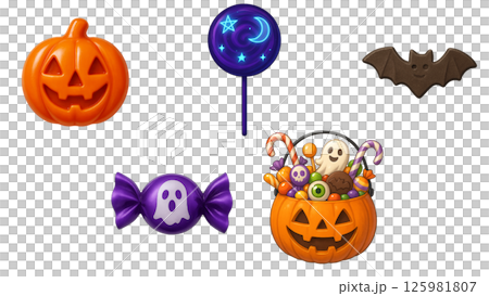 ハロウィン魔法使いおばけとかぼちゃのリッチなアイコン 125981807