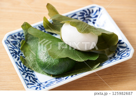 白と蓬の柏餅 125982687