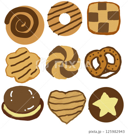 set of chocolate donuts set of chocolate donuts 125982943