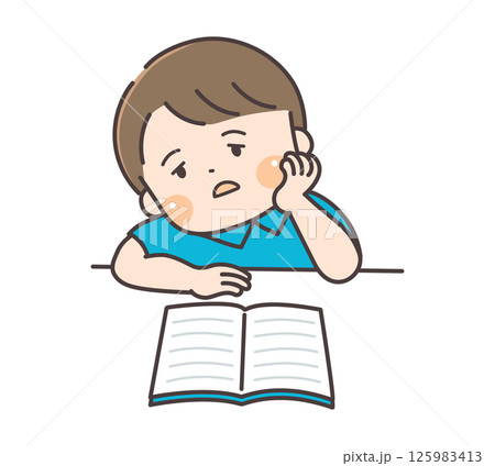 ぼんやりして集中できない男の子のイラスト 125983413