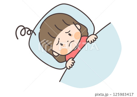 眠れなくて困る子供のイラスト 125983417