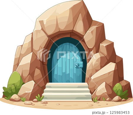 扉のある洞窟の入口のイラスト 扉のある洞窟の入口のイラスト 125983453