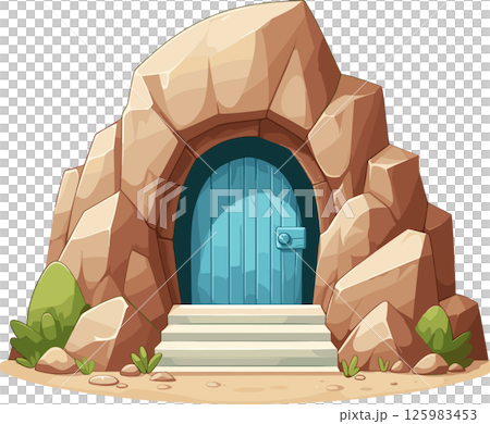 扉のある洞窟の入口のイラスト 扉のある洞窟の入口のイラスト 125983453