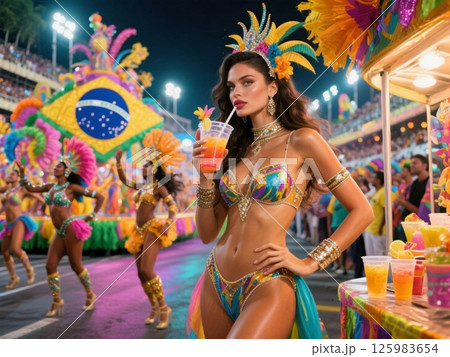 リオのカーニバルとカクテル、世界の美女がグルメと絶景とファッションを紹介するシリーズ 125983654