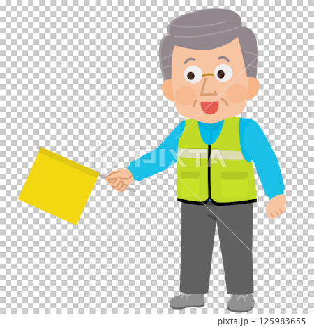 登下校の見守りボランティアをする高齢男性　イラスト 125983655