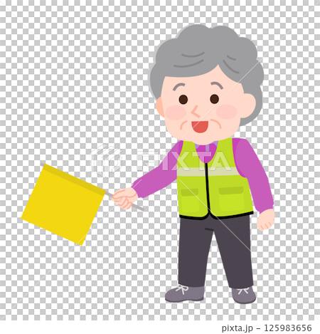 登下校の見守りボランティアをする高齢女性　イラスト 125983656