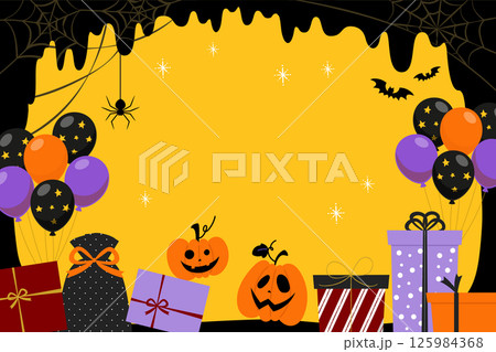 カボチャとプレゼントやバルーンのハロウィンセールバナー_ベクターイラスト 125984368