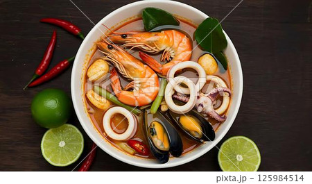 Tom Yum Goong Seafood Soup, Thai Cuisine 125984514