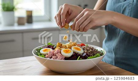 Healthy Quinoa Salad with Egg and Ham Healthy Quinoa Salad with Egg and Ham 125984683