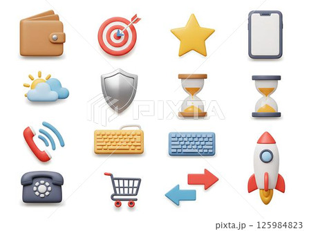 3D Cartoon Icons Set, Business, Finance 125984823