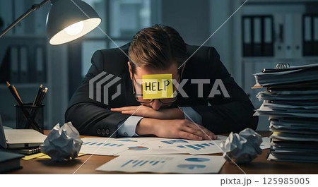 Tired Businessman Needs Help, Overworked 125985005
