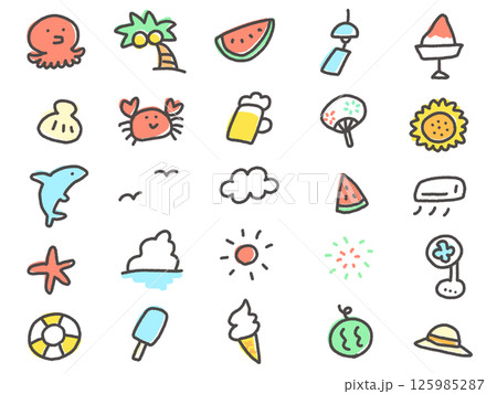 夏のゆるくて可愛いアイコンセット 夏のゆるくて可愛いアイコンセット 125985287