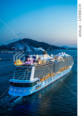 長崎港客船出港（Spectrum of the Seas）女神大橋からの夕景【長崎市】 125986134