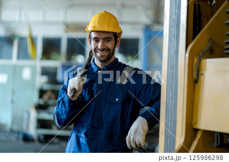 Engineer checking construction process railway and checking work on railroad station 125986298