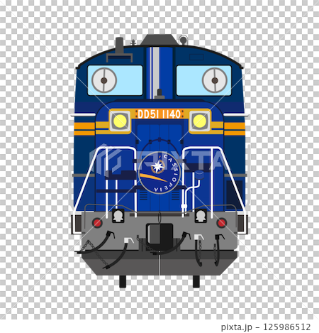 Illustration of the front of the sleeper express train Cassiopeia pulled by the DD51 125986512