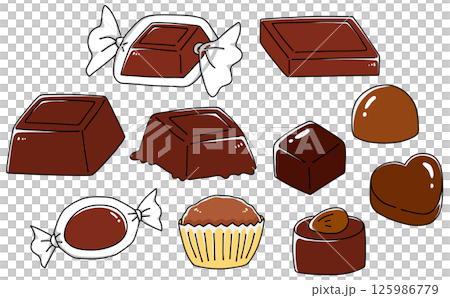 ゆるめシンプルな一口チョコレートセット　ベタ塗り 125986779