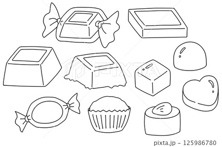 ゆるめシンプルな一口チョコレートセット　線画 125986780