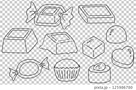 ゆるめシンプルな一口チョコレートセット　線画 125986780